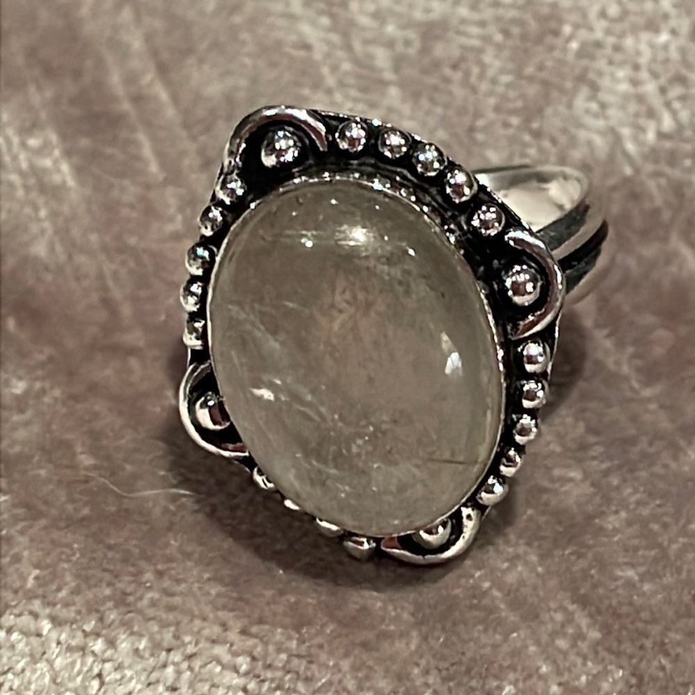 Antique Style Clear Quartz Ring Silver size 9